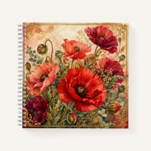 Üppiger, juwelenfarbener Mohn-Garten Notizbuch