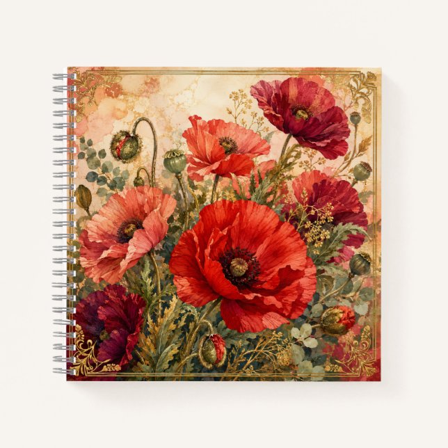 Üppiger, juwelenfarbener Mohn-Garten Notizbuch (Vorderseite)