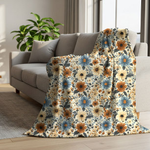 Üppiger Navy-Blauer Elfenbein-Blumen-Boho-Heimschm Sherpadecke