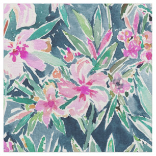 ÜPPIGER OLEANDER tropisches Aquarell mit Blumen Stoff