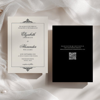 Üppiger Rahmen Schwarz Altes Geld QR-Code Hochzeit Einladung