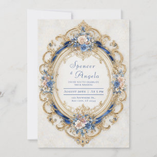 Üppiger Rosa Blau Gold Rokoko Ovalrahmen Einladung