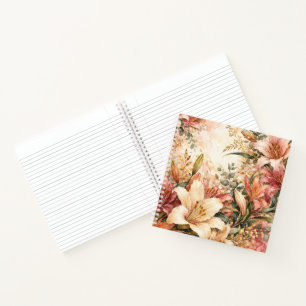 Üppiger Rosa- und Gold-Wasserfarben-Liliengarten Notizbuch