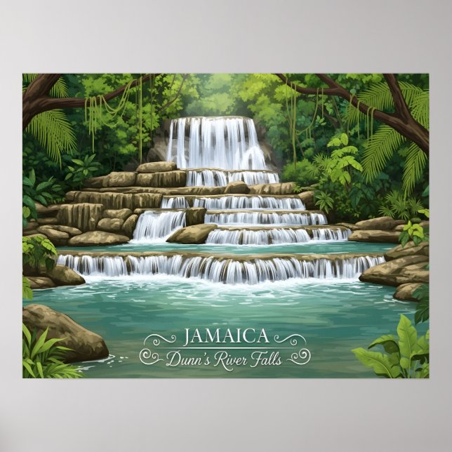 üppiger tropischer Wasserfall in Jamaika Poster (Vorne)