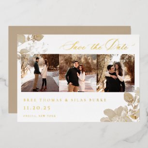 Üppiger vergoldeter Garten Foto Save-the-Date Folieneinladung