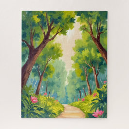 Üppiger Waldspaziergang | Grüne Natur Aquarell Puzzle