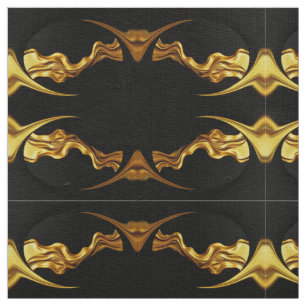 Üppiger Wirbel Schwarz Gold Luxus Abstract Print M Stoff
