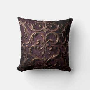 Üppiges Barock-Rollenmuster Tiefes Purpur Gold Kissen
