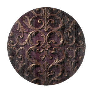 Üppiges Barock-Rollenmuster Tiefes Purpur Gold Schneidebrett