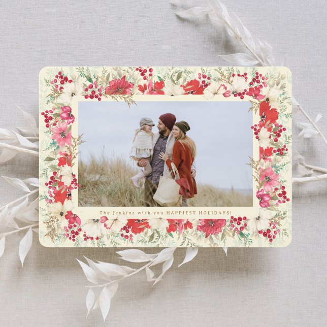 üppiges blumenschönes Weihnachtsfest botanisches F Feiertagskarte (Von Creator hochgeladen)