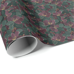Üppiges Botanisches Florales Smaragd-Wein-Muster Geschenkpapier