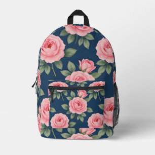 Üppiges botanisches Rosenmuster in Rosa Bedruckter Rucksack
