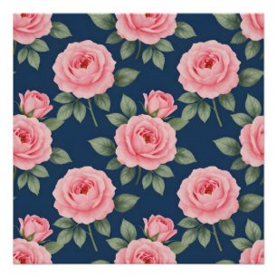 Üppiges botanisches Rosenmuster in Rosa Poster