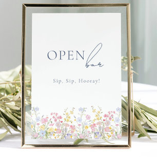 Üppiges florales Open-Bar-Hochzeit-Tischschild