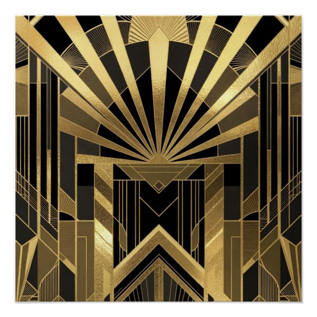 Üppiges Gold & Schwarzes Sonnenburst-Architekturde Poster (Vorderseite)