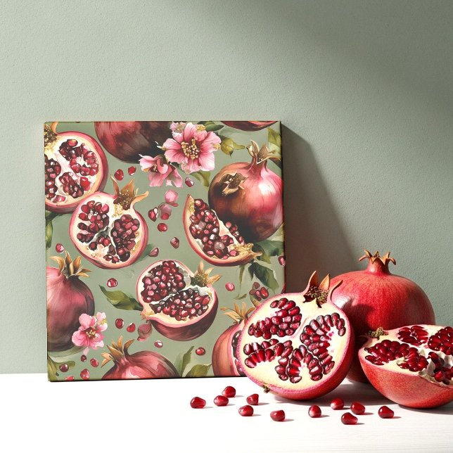 Üppiges Granatapfel-Frucht- und Blumenmuster Fliese (Von Creator hochgeladen)