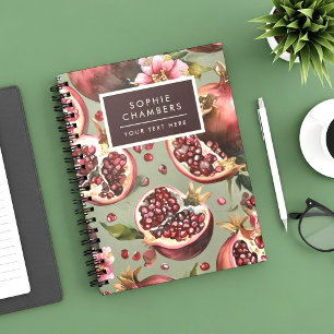 Üppiges Granatapfel-Frucht- und Blumenmuster Notizblock