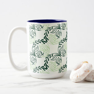 Üppiges grünes Blatt- und Rebenmuster Zweifarbige Tasse