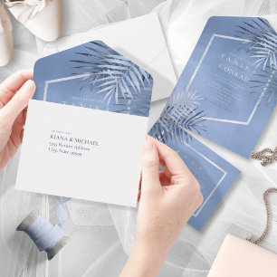 Üppiges Palmenblatt Hochzeit Windsor Blau ID956 All In One Einladung