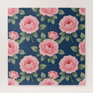 Üppiges rosa Rosen botanisches Muster Puzzle