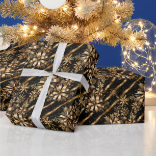 Üppiges Schwarz Marmor & Gold Band Weihnachten Geschenkpapier