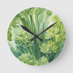 Üppiges Selleriegrün Botanisches Muster Runde Wanduhr