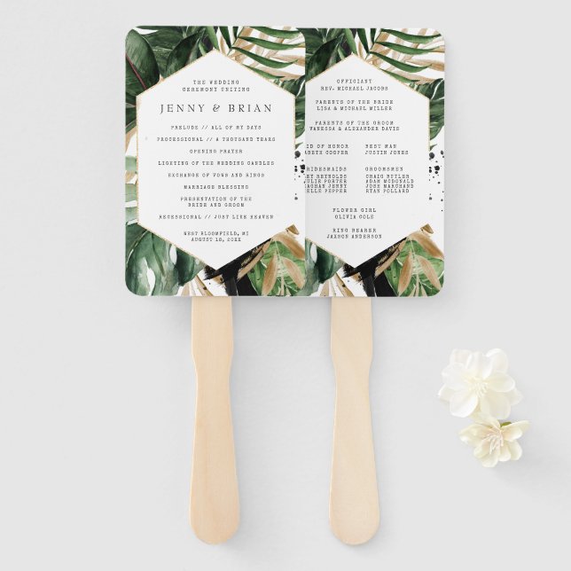 Üppiges Sommergrün-Hochzeitsprogramm Hand Fächer (Vorne und Hinten)