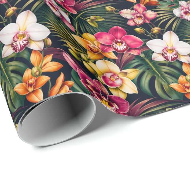 Üppiges tropisches Orchideenlaub Geschenkpapier (Rolleneckpunkt)