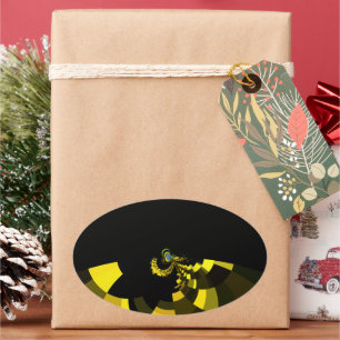 Üppiges Vektormuster Jet Black und Gold Kunstprint Ovaler Aufkleber