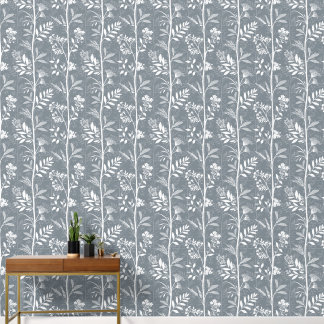 Üppiges Wildblumen Blau-Grau Botanisches Tapete