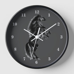 Upright Black Wild Horse Wall Clock-Geschenk Uhr