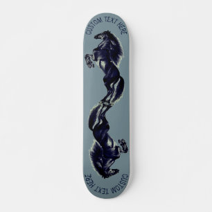 Upright Black Wild Horses Drawing Add Text /Color Skateboard