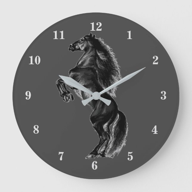 Upright Wild Horse Wall Clock - Farbe auswählen Große Wanduhr (Vorderseite)