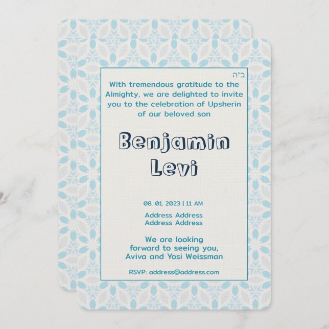 Upsherin First Haircut Jüdischer Junge 3. Geburtst Einladung (Vorne/Hinten)
