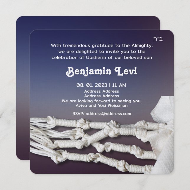Upsherin First Haircut Jüdischer Junge 3. Geburtst Einladung (Vorne/Hinten)
