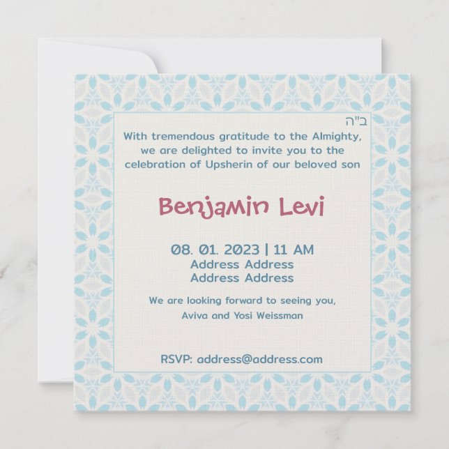 Upsherin First Haircut Jüdischer Junge 3. Geburtst Einladung (Vorderseite)