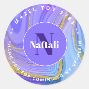 Upsherin Personalisiert Hebrew Initial Monogram Cl Runder Aufkleber