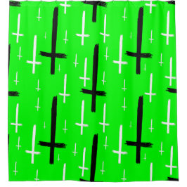 upside down inverted cross acid green black duschvorhang