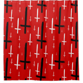 upside down inverted cross red black duschvorhang