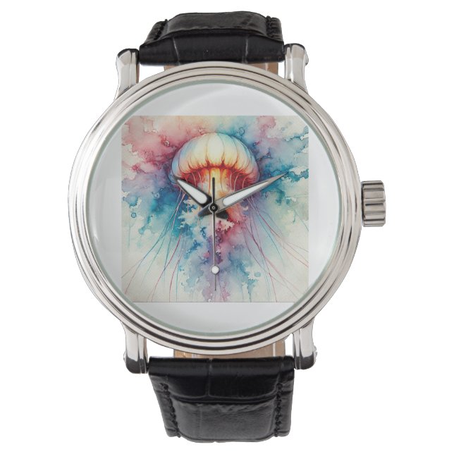 Upside Down Jellyfish 050824AREF123 - Watercolor Armbanduhr (Vorderseite)