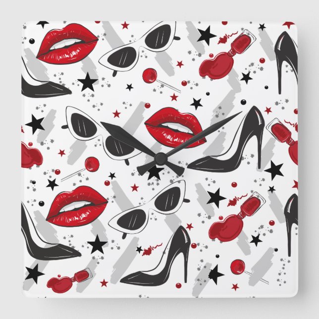 Uptown Girl Quadratische Wanduhr (Vorderseite)