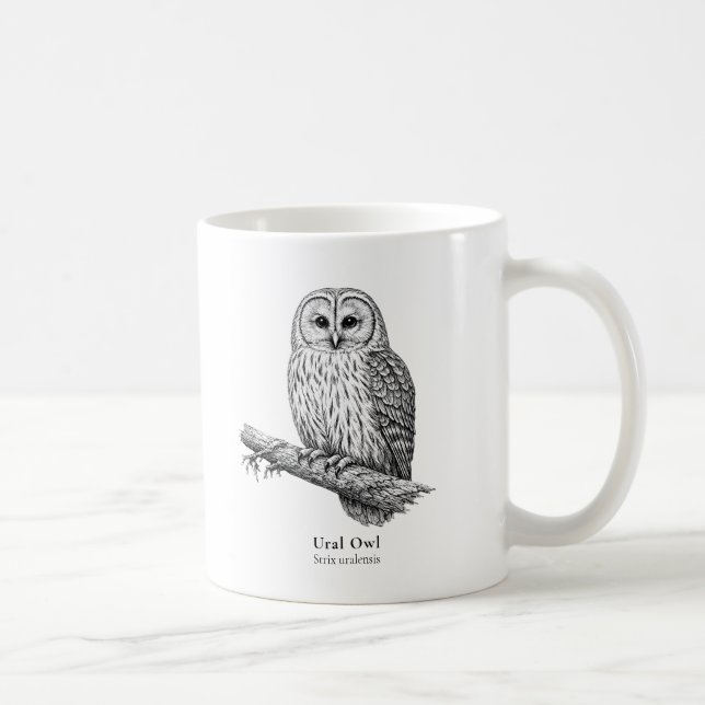 Ural Owl Black & White Coffee Mug Kaffeetasse (Rechts)