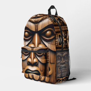 Uralte Wächter: Tiki-Holz-Kunst Bedruckter Rucksack