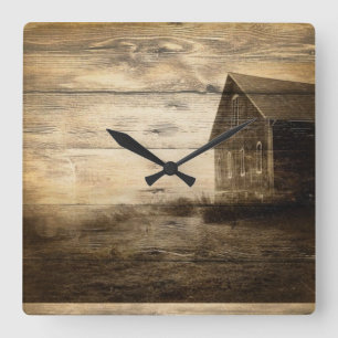 uralter Western alte Scheunenhütte Quadratische Wanduhr