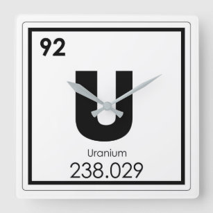 Uran Symbolchemieformel des chemischen Elements Quadratische Wanduhr