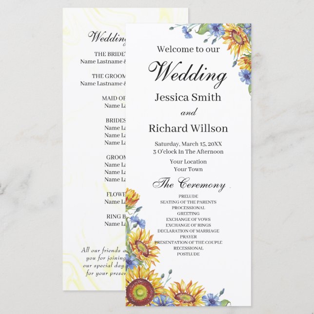 Uranfarbenhochzeitsprogramm (Vorne/Hinten)