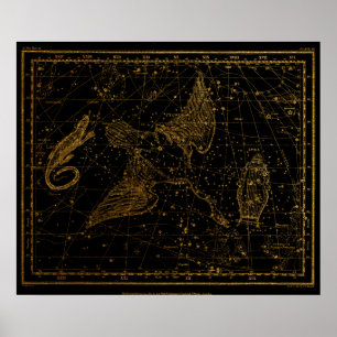 Urania Mirror Celestial Map Gold und Black Poster
