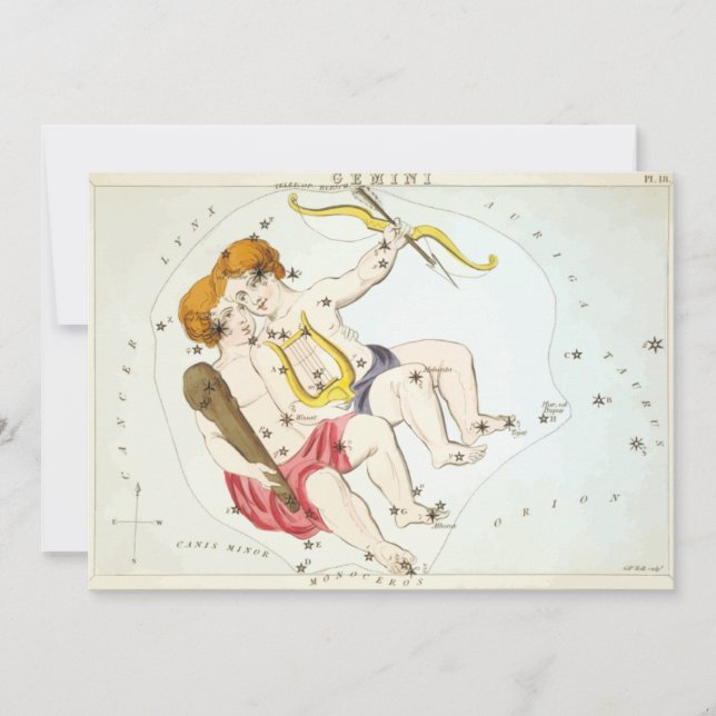 Urania Mirror Gemini Constellation Antique Print Einladung (Vorderseite)