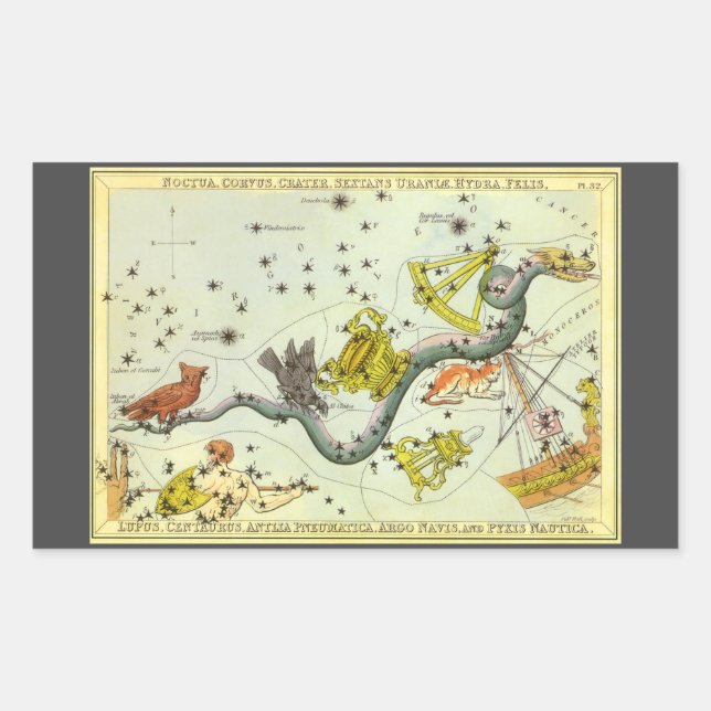 Urania-Spiegel, Vintage Astronomie-Himmelskarte Rechteckiger Aufkleber (Vorderseite)