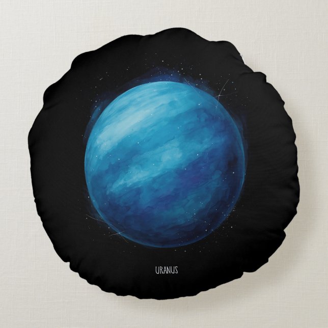 Uranus Planet Artwork - Cosmic Space Illustration Rundes Kissen (Rückseite)